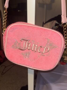 Juicy Couture Pink Plush Crossbody with Gold Chain Strap